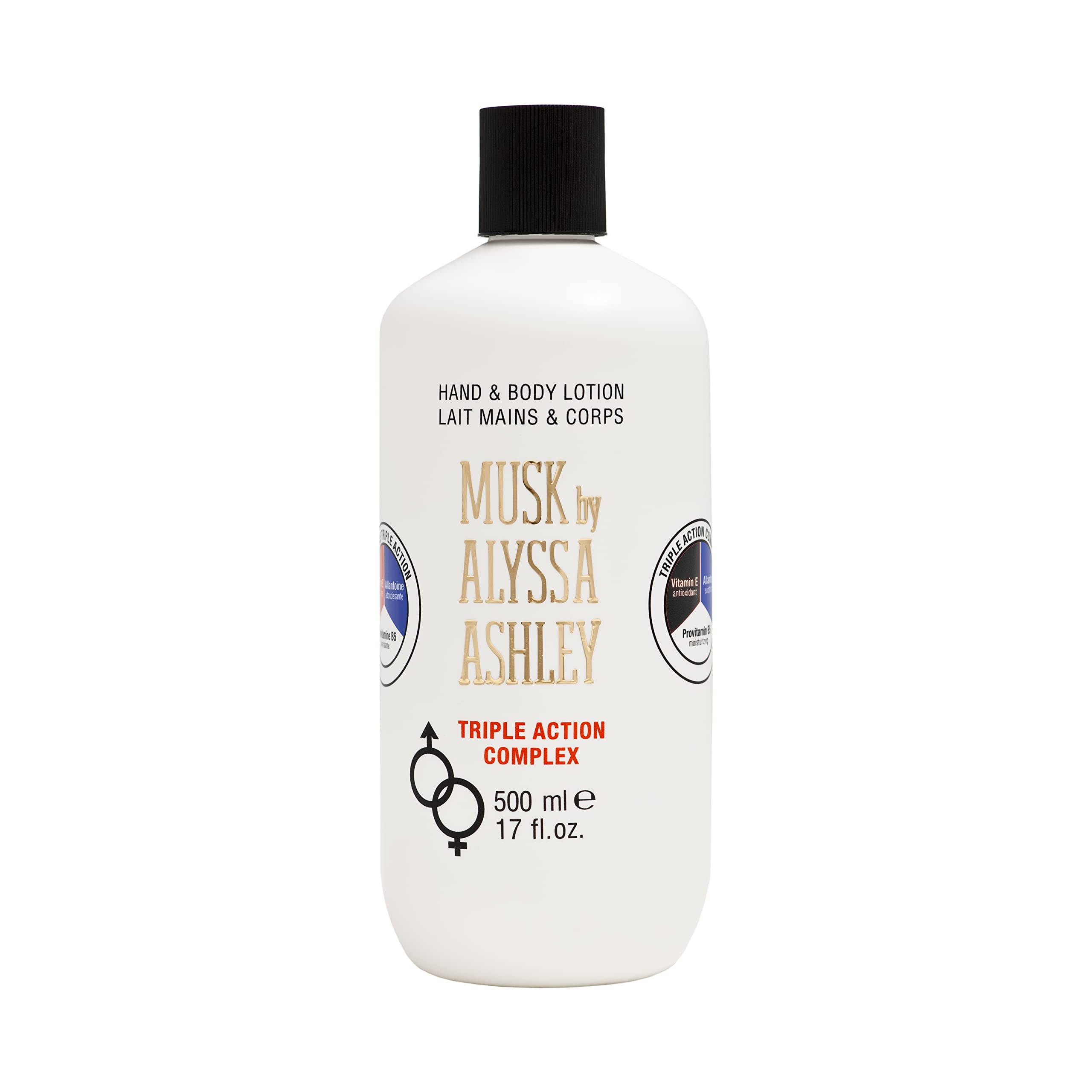 Alyssa Ashley Musk Hand Body Lotion label close-up highlighting brand for everyday hydration