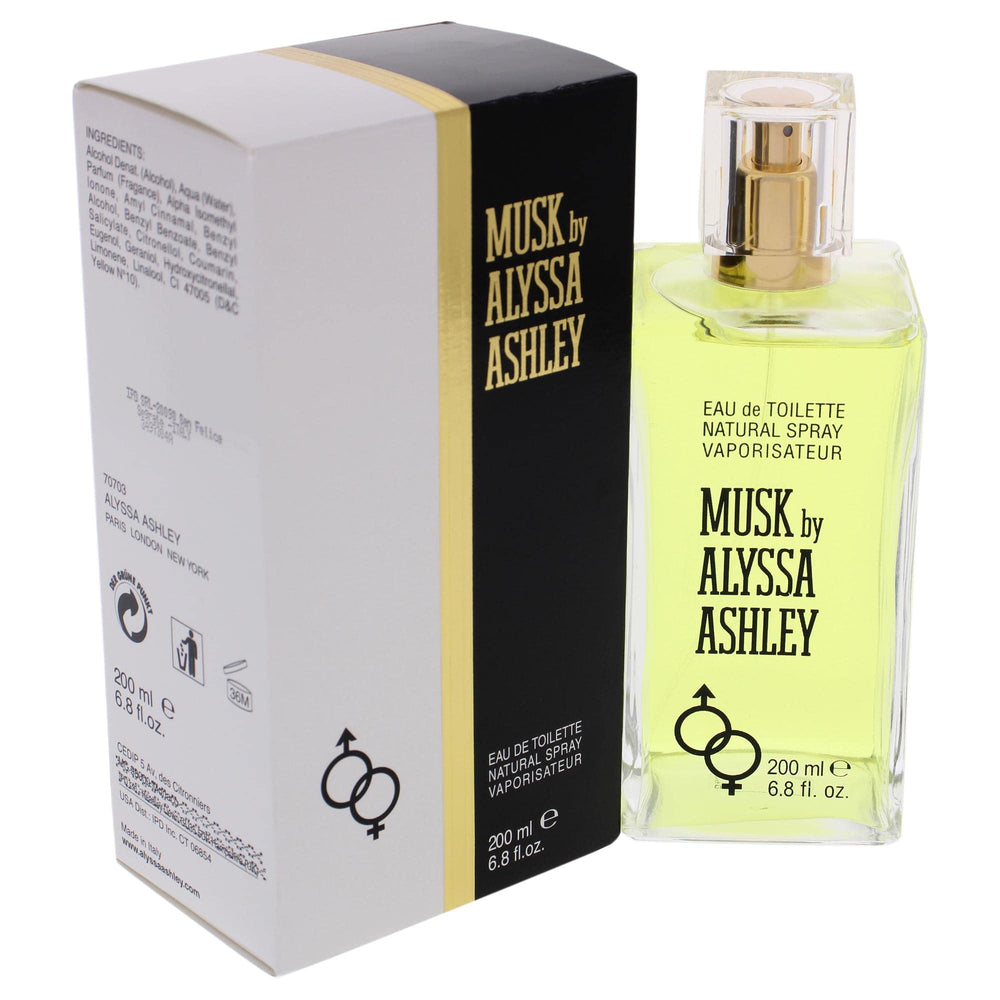 Alyssa Ashley Musk label 6-8oz emphasizing value and long lasting wear.