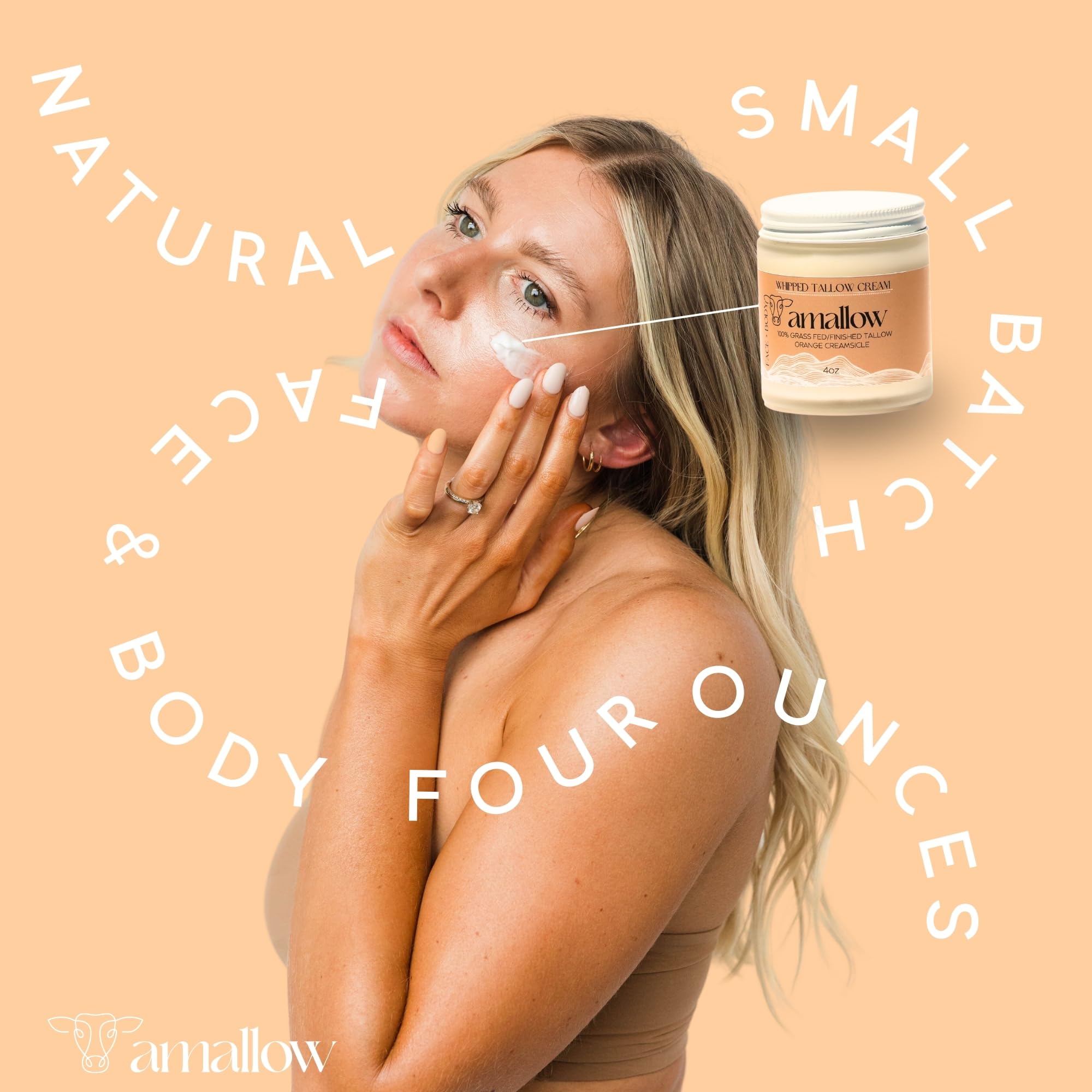 Amallow 4oz jar packaging beside ingredient list signaling clean skincare.