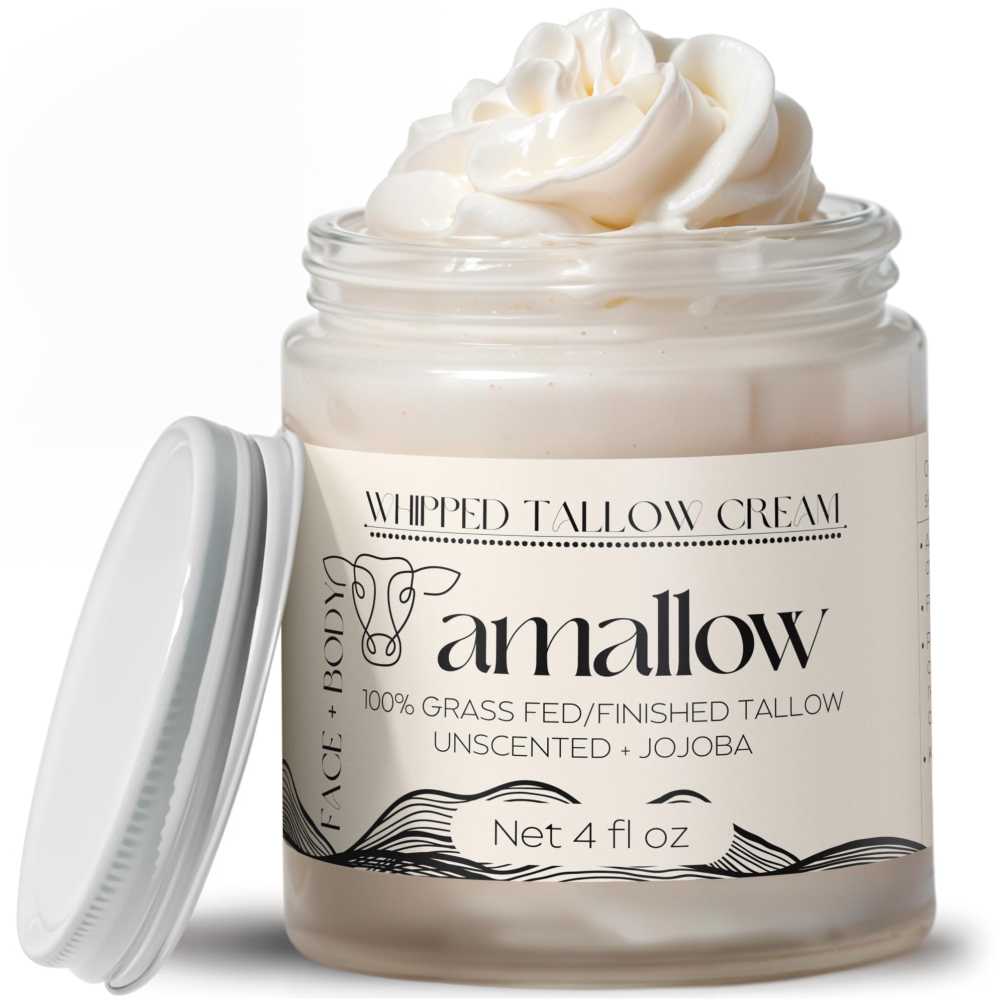 Amallow beef tallow whipped moisturizer jar close-up for deep hydration.