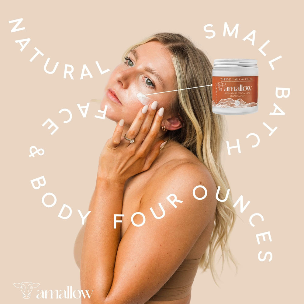 Amallow natural beef tallow moisturizer packaging communicates clean ingredients and transparency.