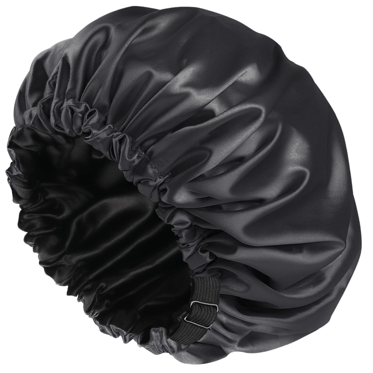 Amamba shower cap silk fabric closeup shows luxurious feel and waterproof protection.