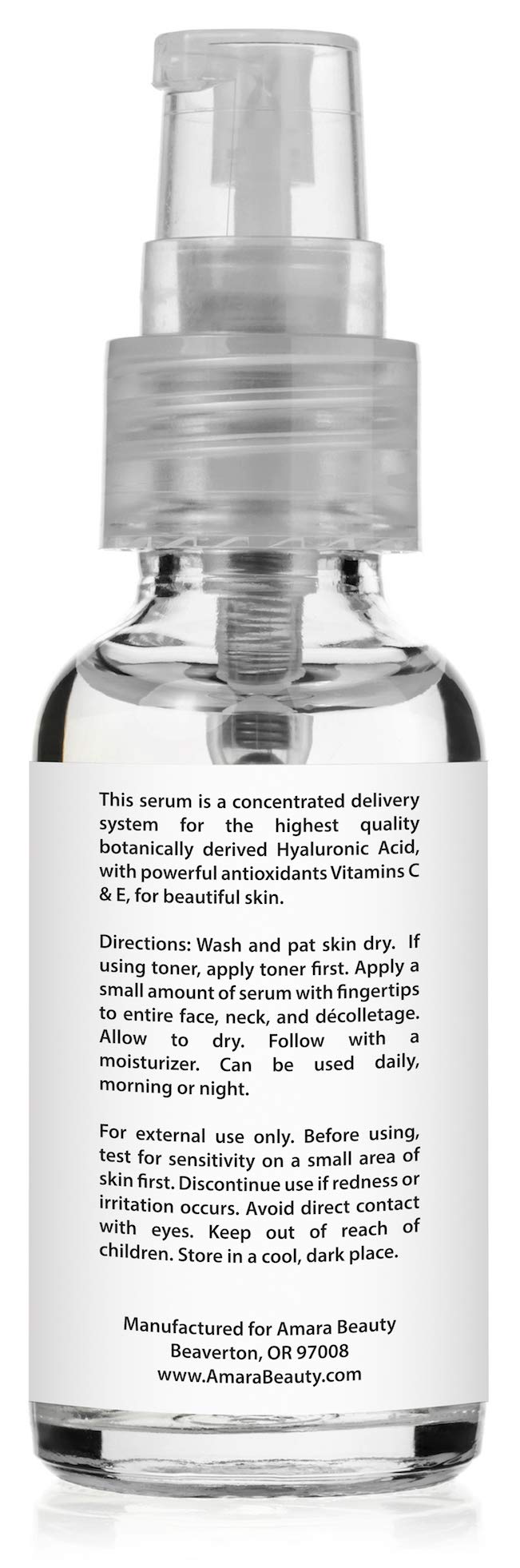 Amara Beauty Hyaluronic Serum texture close-up shows lightweight non-greasy finish.