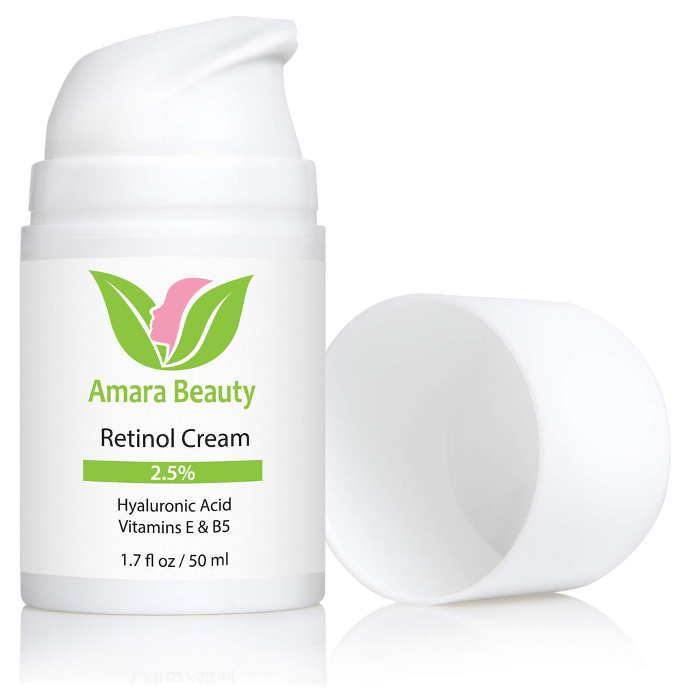 Amara Beauty retinol cream jar closeup, rich texture for refined pores.