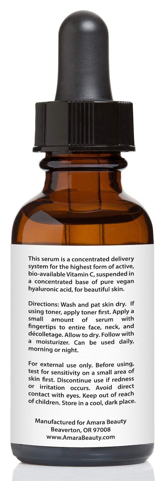 Amara Beauty Vitamin C Serum texture close-up shows non-greasy finish.