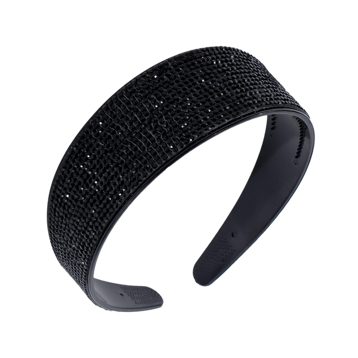 Amariver Black Rhinestone Headband closeup showing luxe sparkle for party-ready style