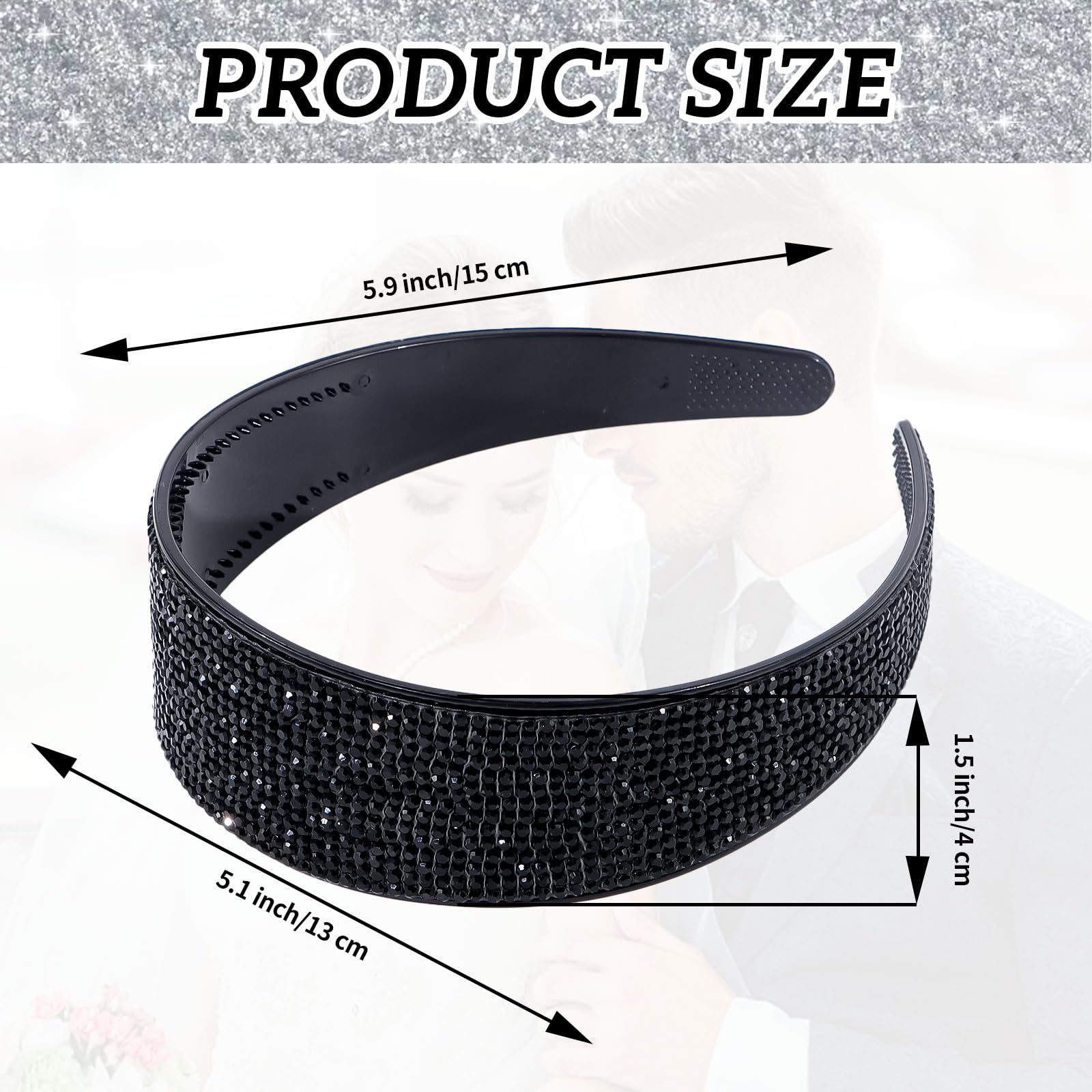 Amariver Black Rhinestone Headband worn by model showing secure fit and comfort