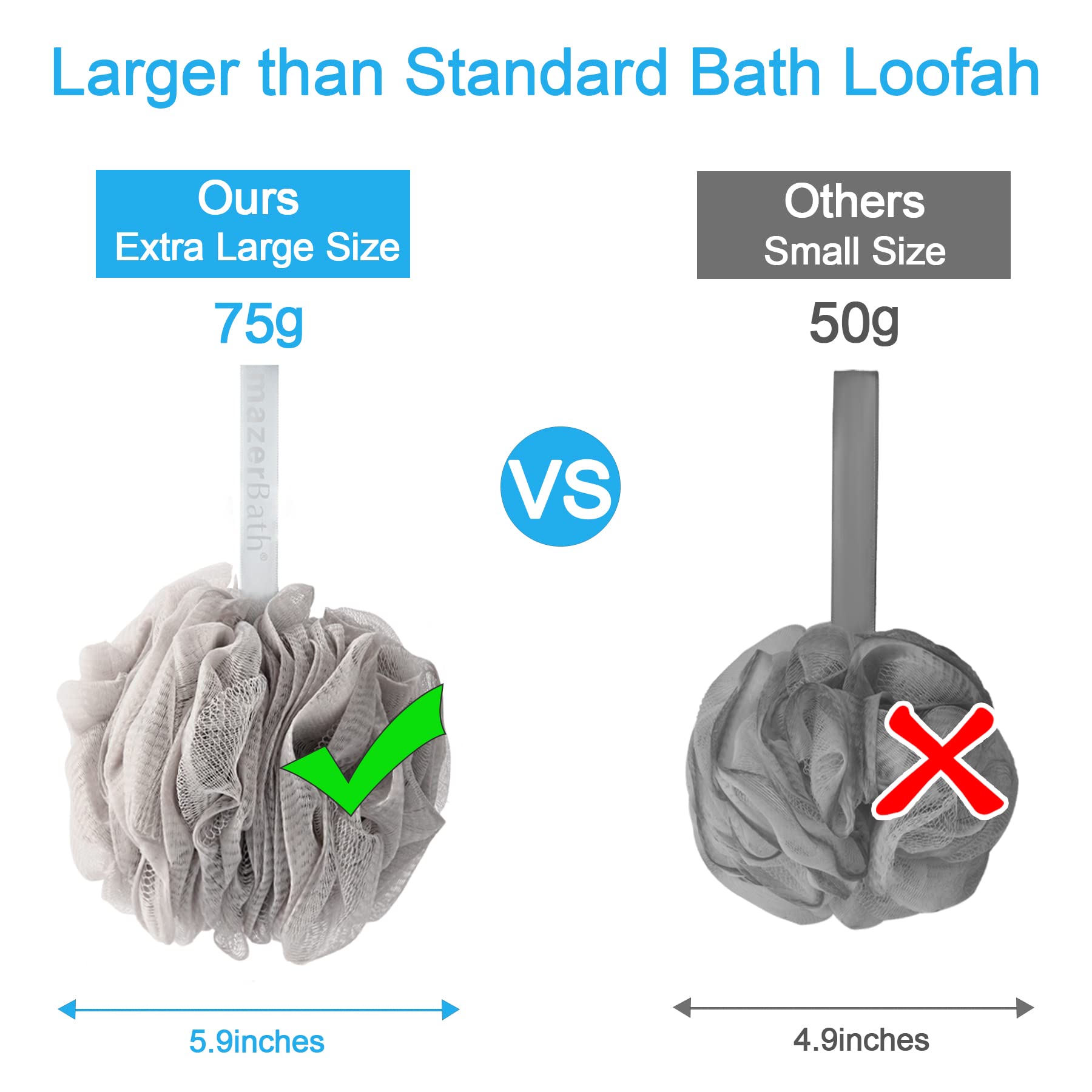 AmazerBath loofah sponge large 5.9-inch size for thorough cleansing