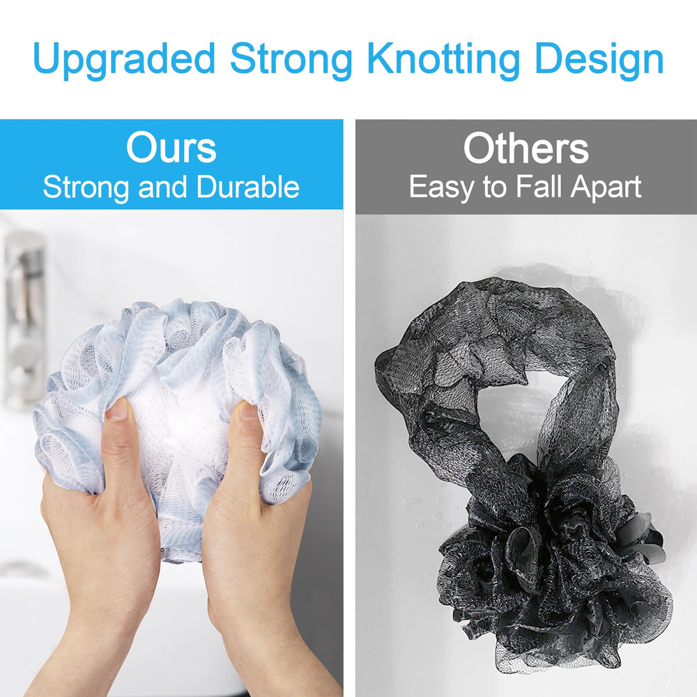 AmazerBath loofah sponge strong knotting design for durability during baths