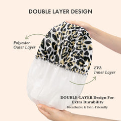 AmazerBath double-layer cap with outer and inner layers protects hair.