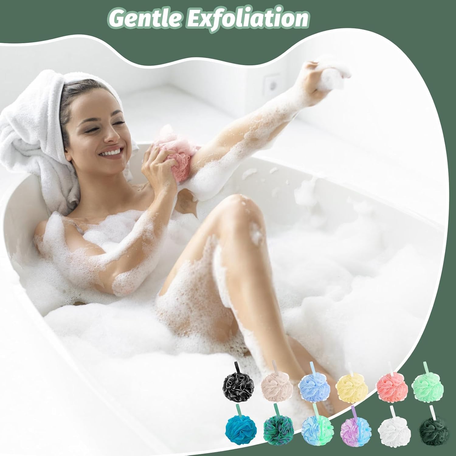 Amazerbst loofah bath-sponge in-use with any shower gel for cleansing