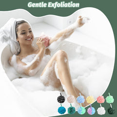 Amazerbst loofah bath-sponge in-use with any shower gel for cleansing