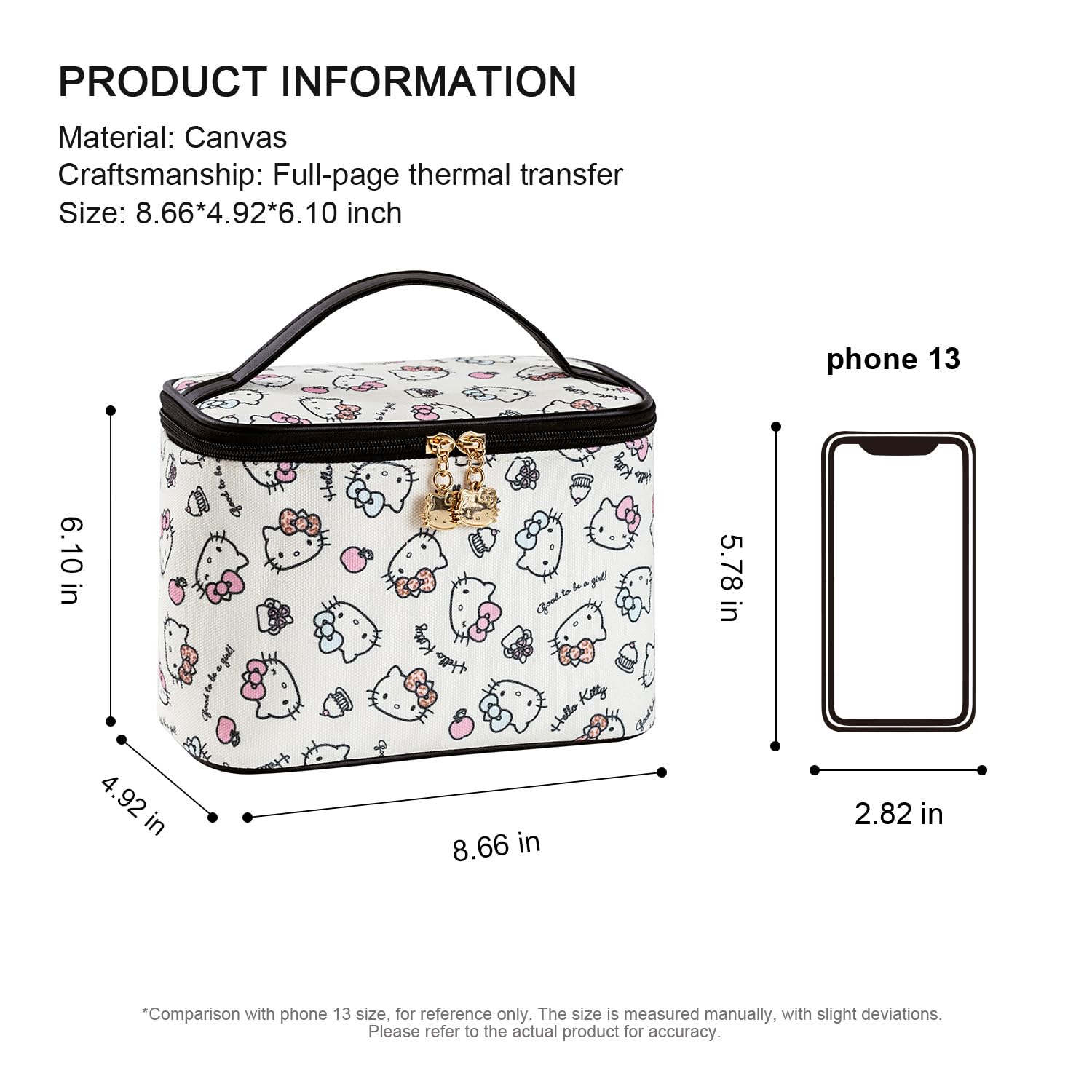 AmBealla 8.7 by 4.92 by 6.1 inch bag fits luggage easily.