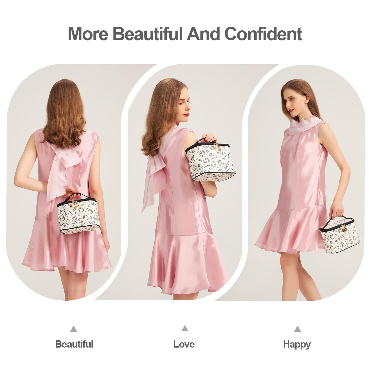 AmBealla canvas organizer features an inner side pocket for lipstick, perfume, or jewelry.