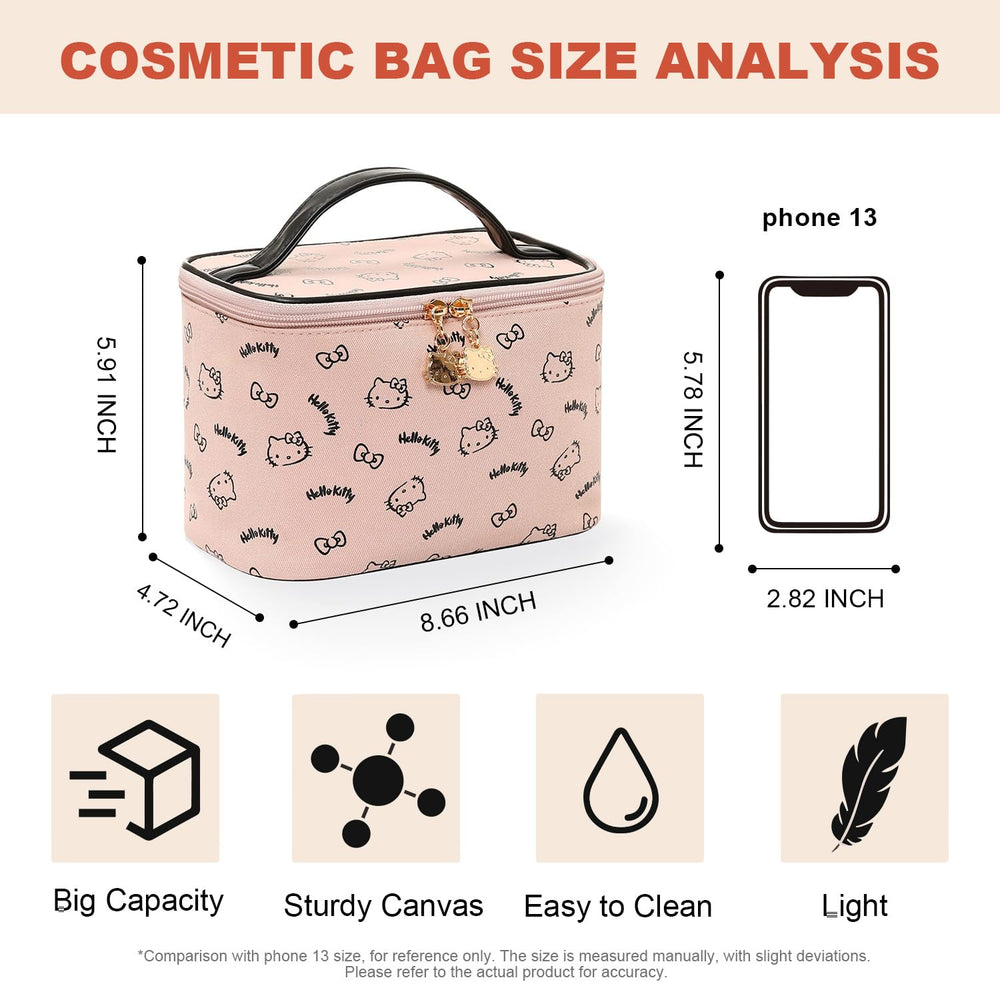 AmBealla makeup bag kitty print design adds cheerful style.