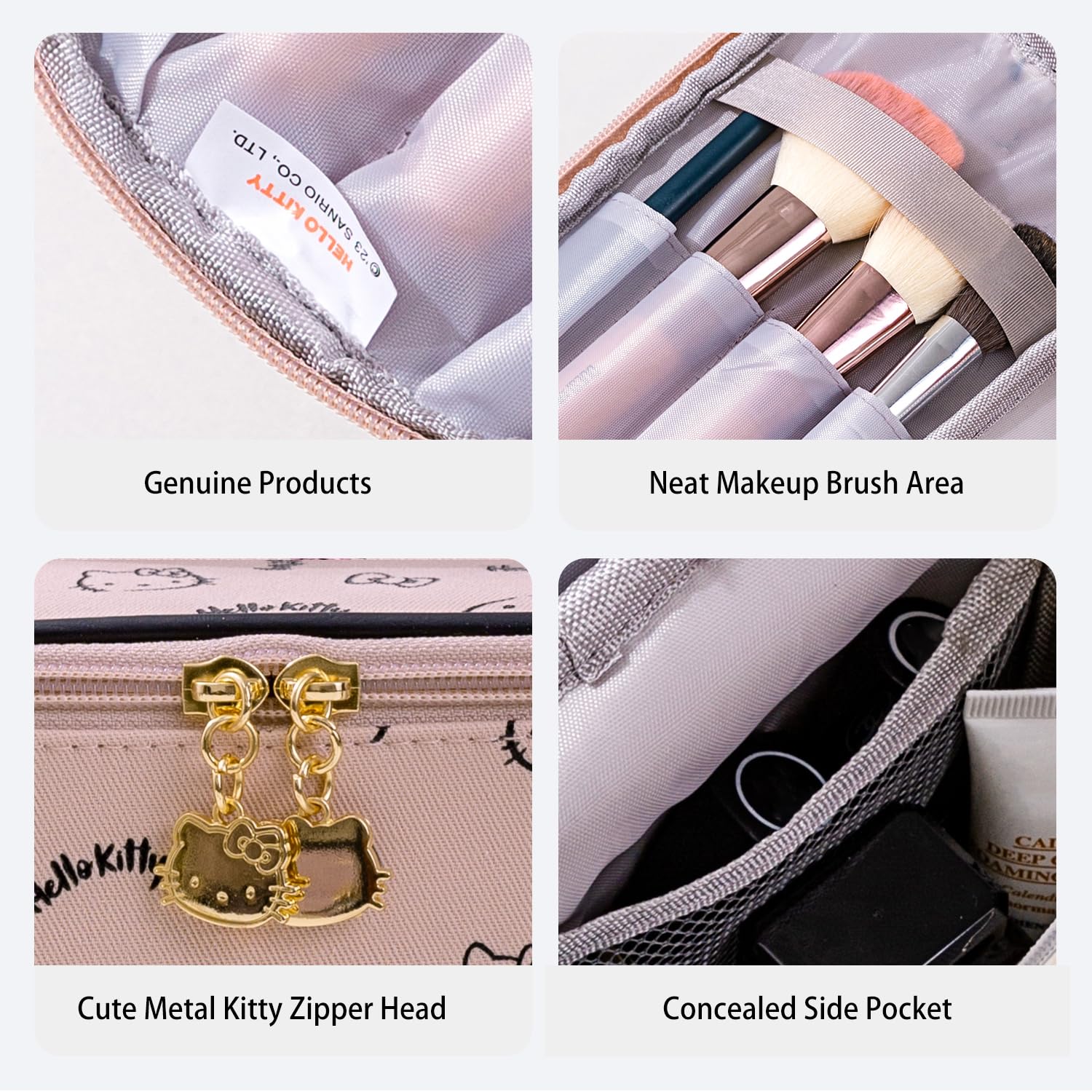 AmBealla makeup bag pink color front view emphasizes cute design.