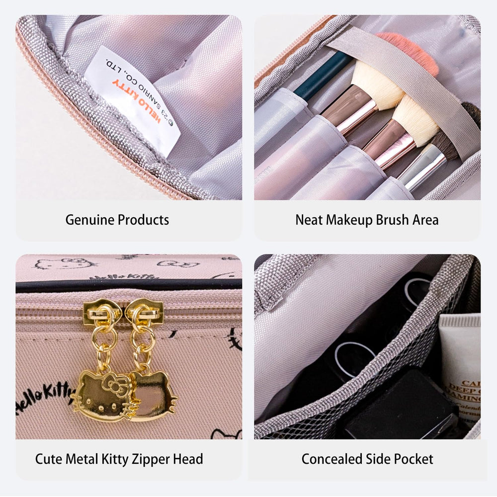 AmBealla makeup bag pink color front view emphasizes cute design.
