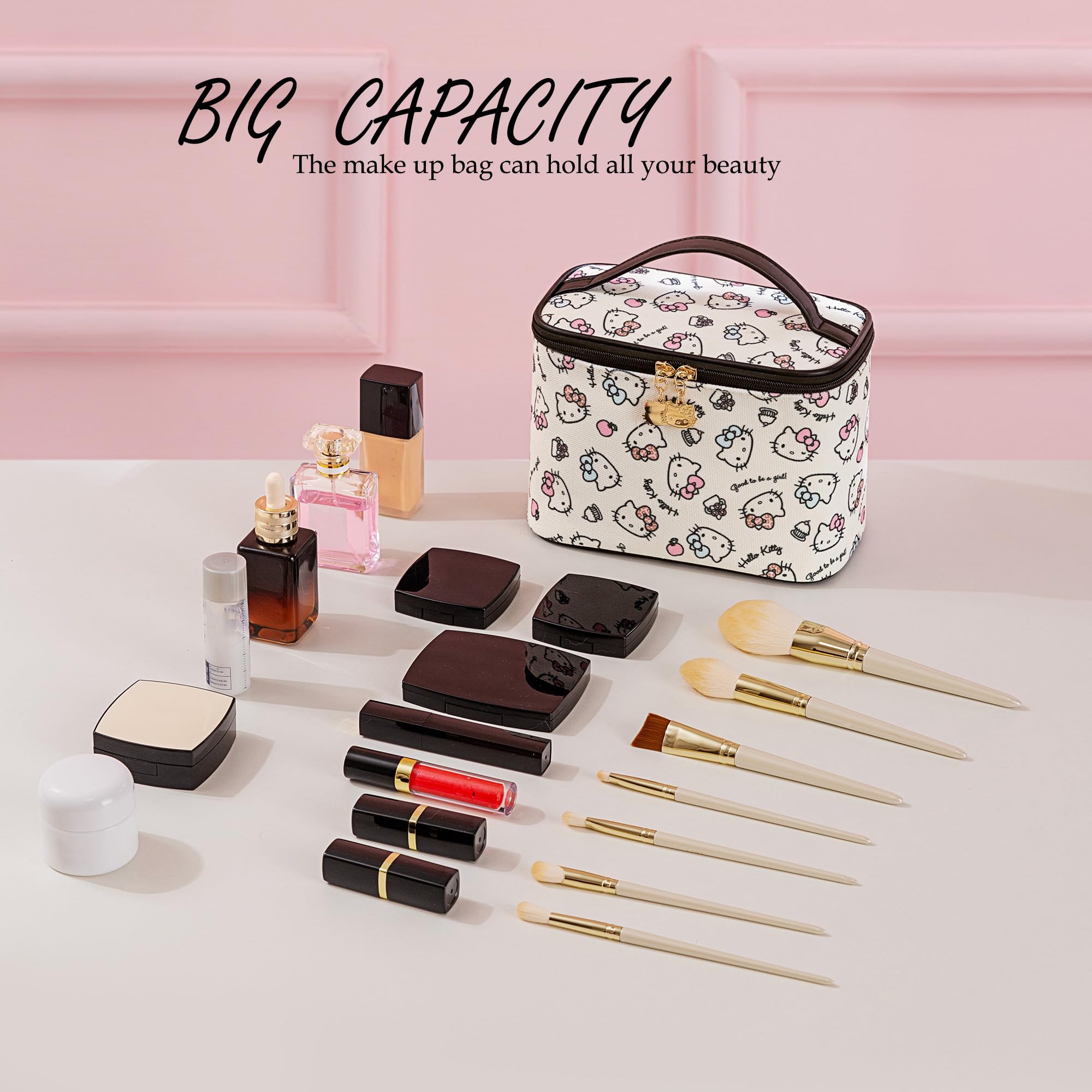 AmBealla travel case shows large middle space for daily cosmetics on the go.