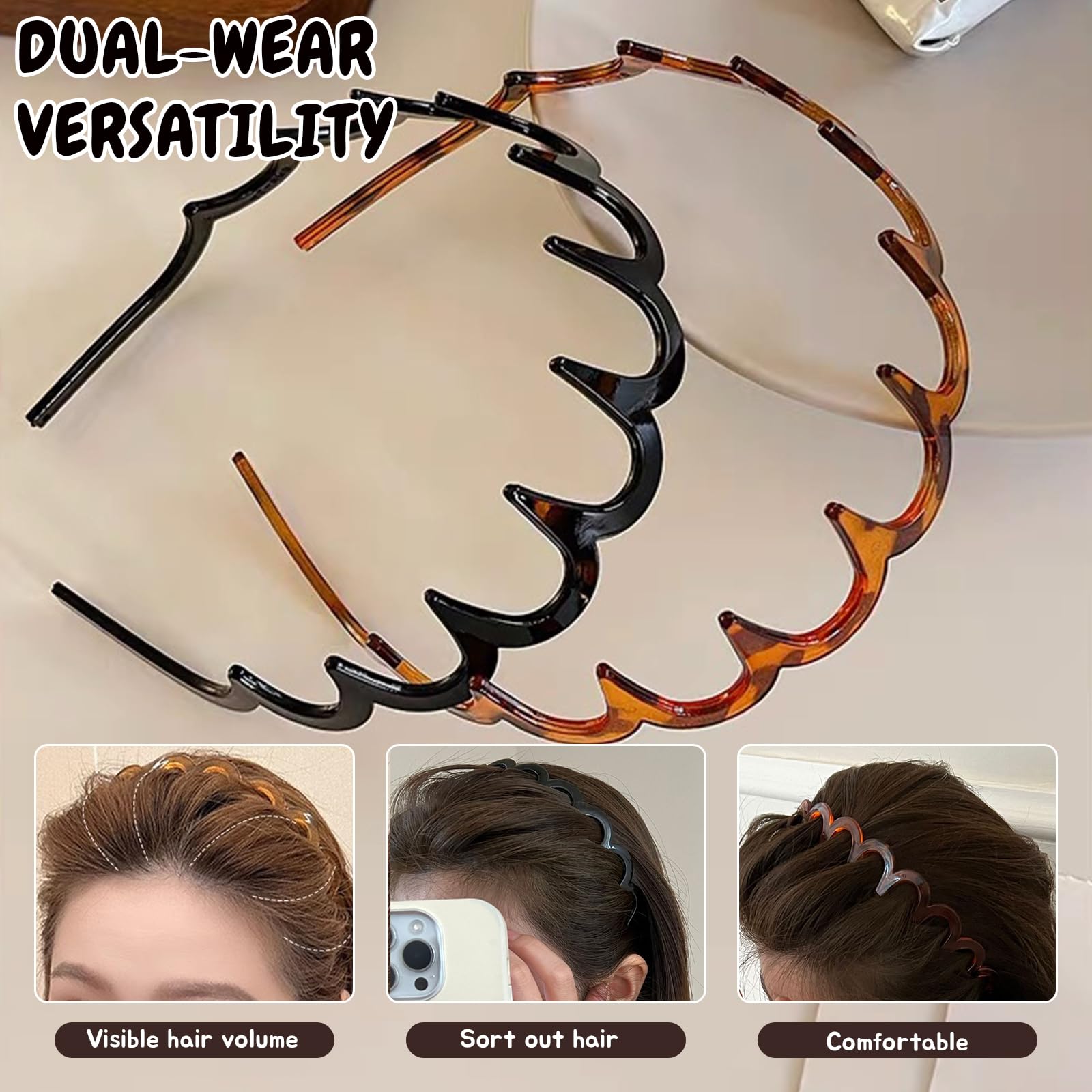 Amber-Black headband pony-tail use highlights quick styling