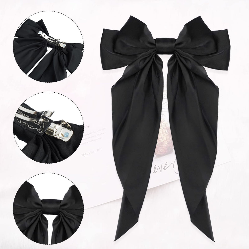 Ambesi Big Bow Hair Clip in black side view shows secure grip for all hair types.