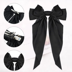 Ambesi Big Bow Hair Clip in black side view shows secure grip for all hair types.