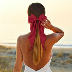 Ambesi Big Bow Hair Clip burgundy front view boosts festive, party-ready style.