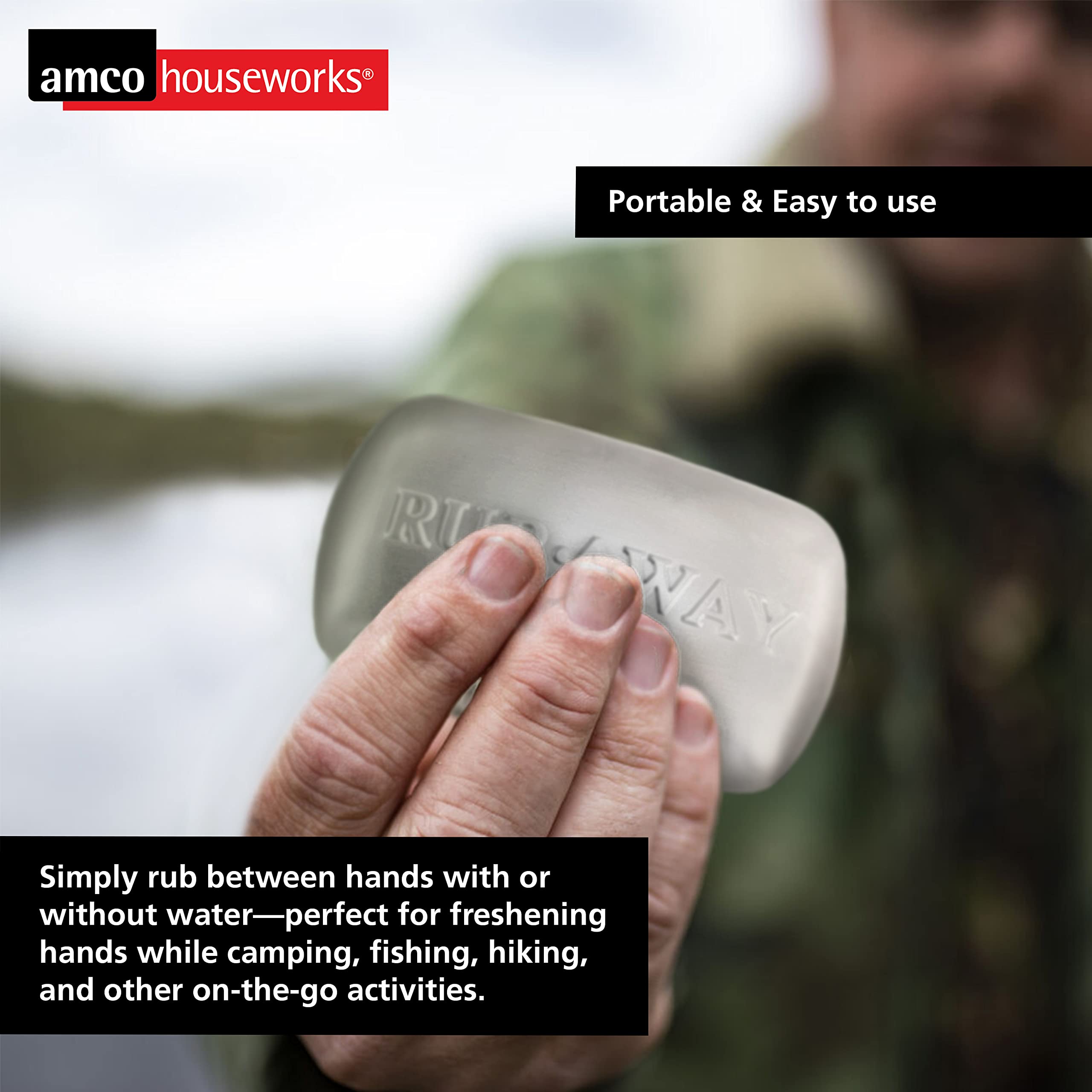 Amco Rub Away Bar kitchen-use image showing onion odor neutralization near prep area.