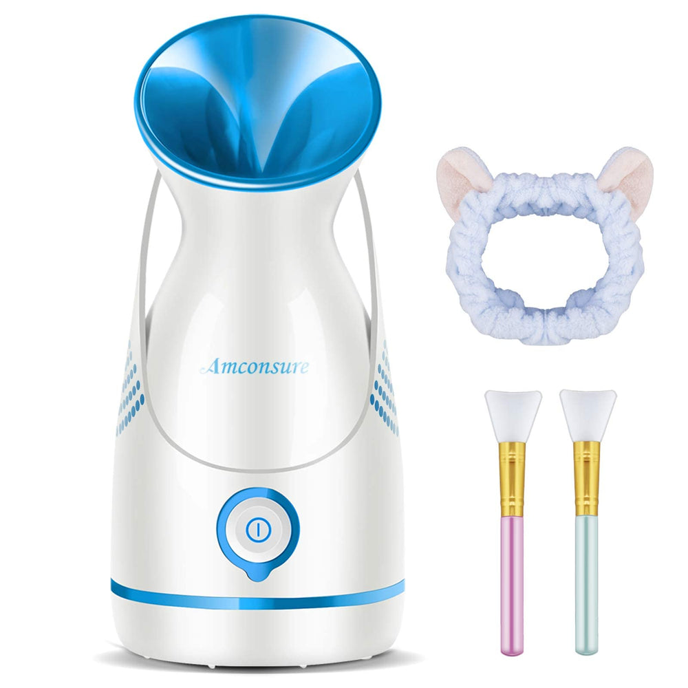 Amconsure facial steamer front view highlighting compact design for easy at home spa sessions.
