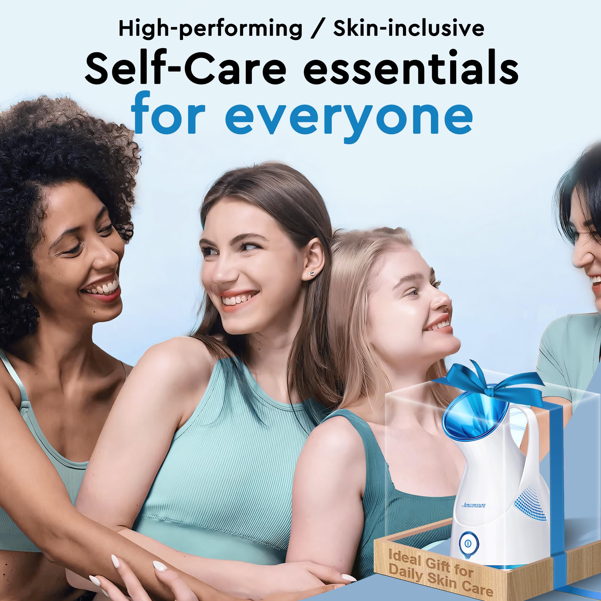 Amconsure facial steamer gift pack photo suggesting ideal gift for beauty lovers.