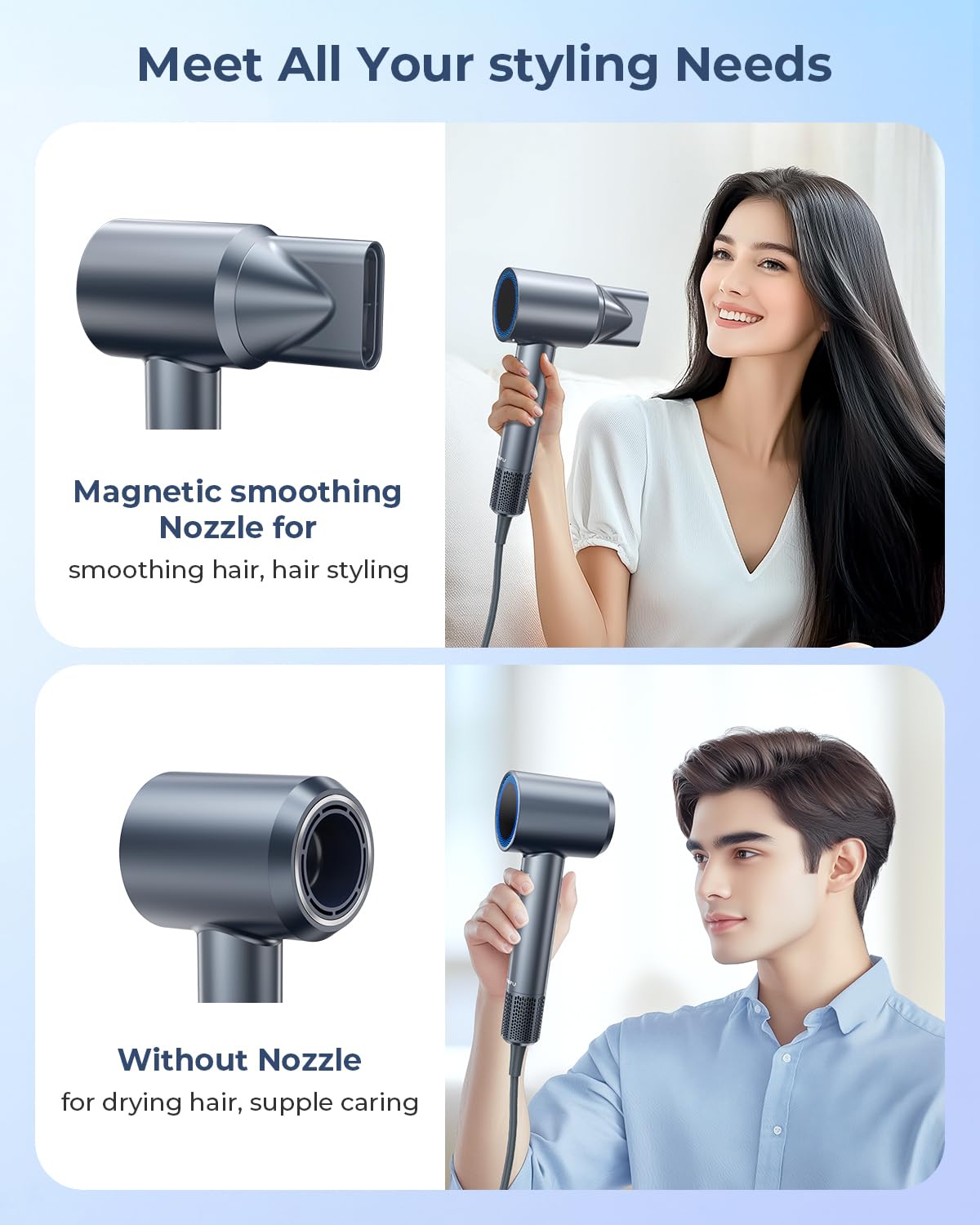 AMEIFU hair dryer operates quietly for relaxed styling sessions and social sharing.