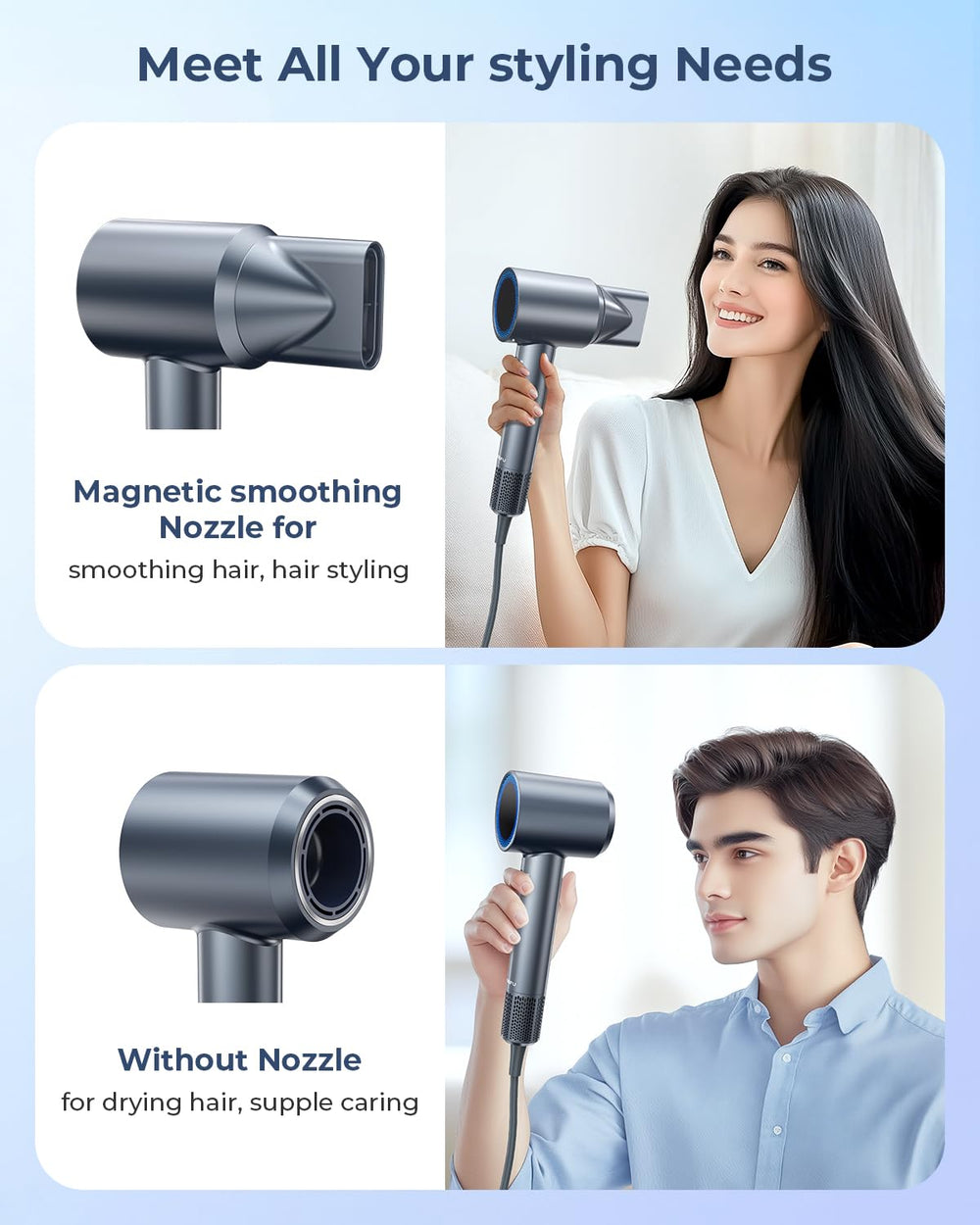 AMEIFU hair dryer operates quietly for relaxed styling sessions and social sharing.