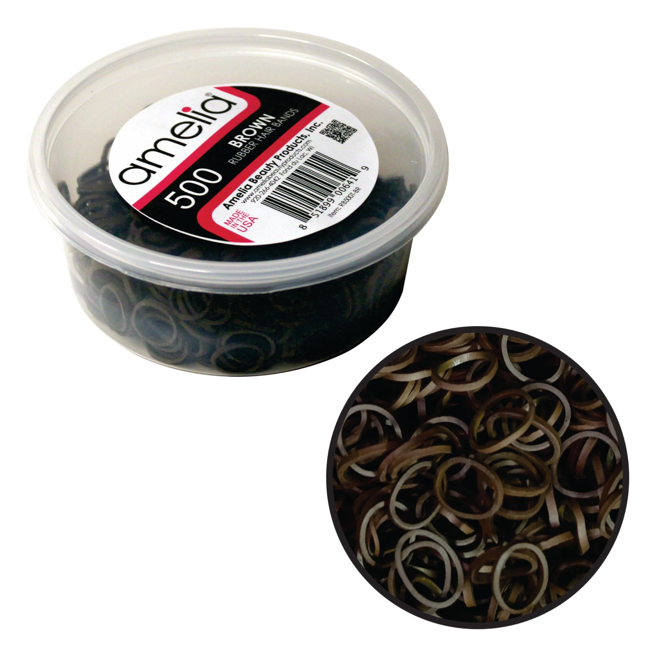 Amelia Beauty 500-count premium rubber bands in brown packaging for reliable everyday hold