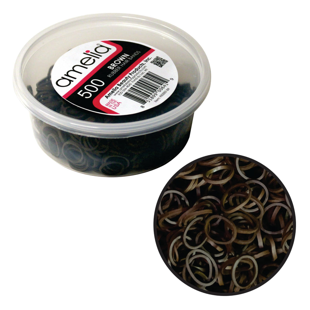 Amelia Beauty 500-count premium rubber bands in brown packaging for reliable everyday hold
