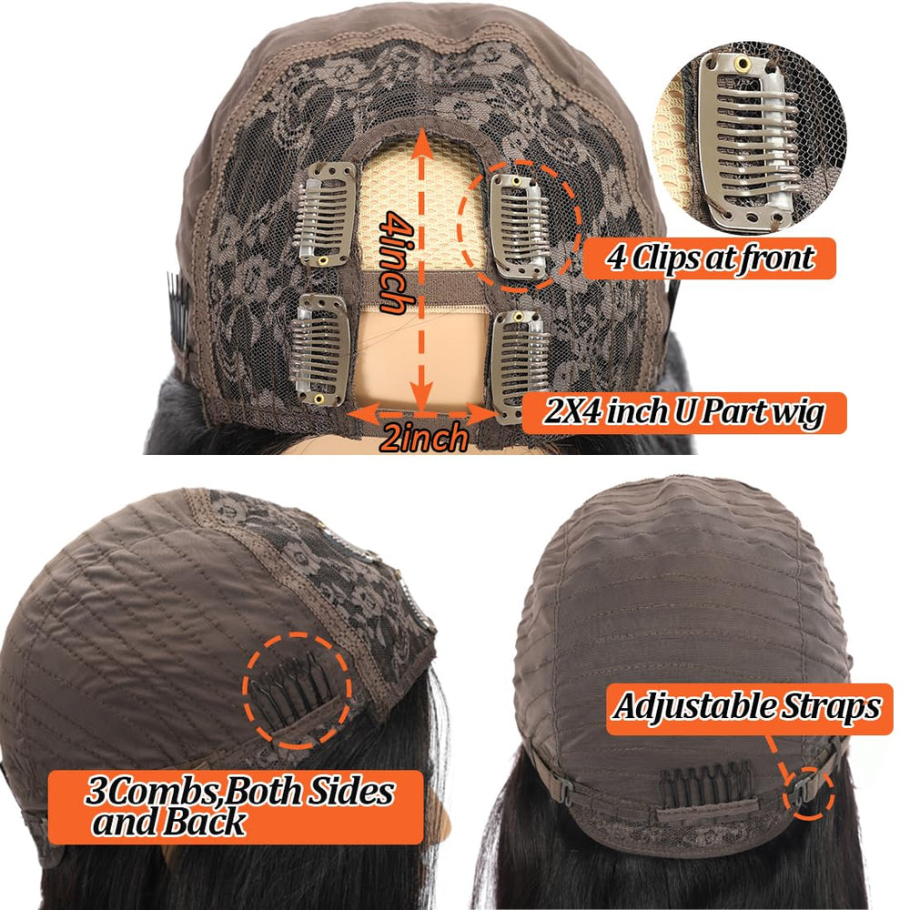 Amella wig with 4 clips for secure placement on hairline