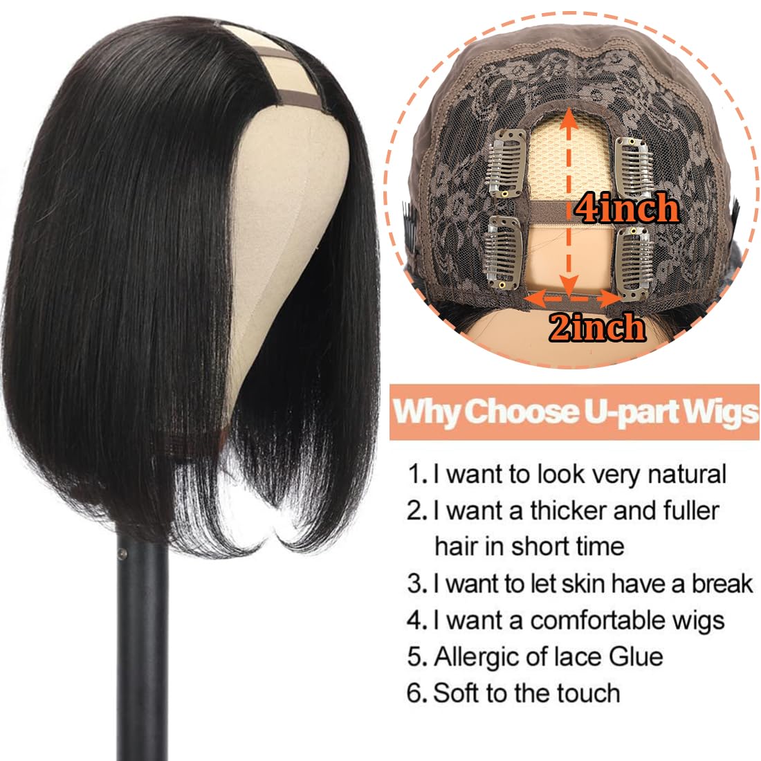 Amella U Part Wig with glueless cap for quick wear and comfortable fit