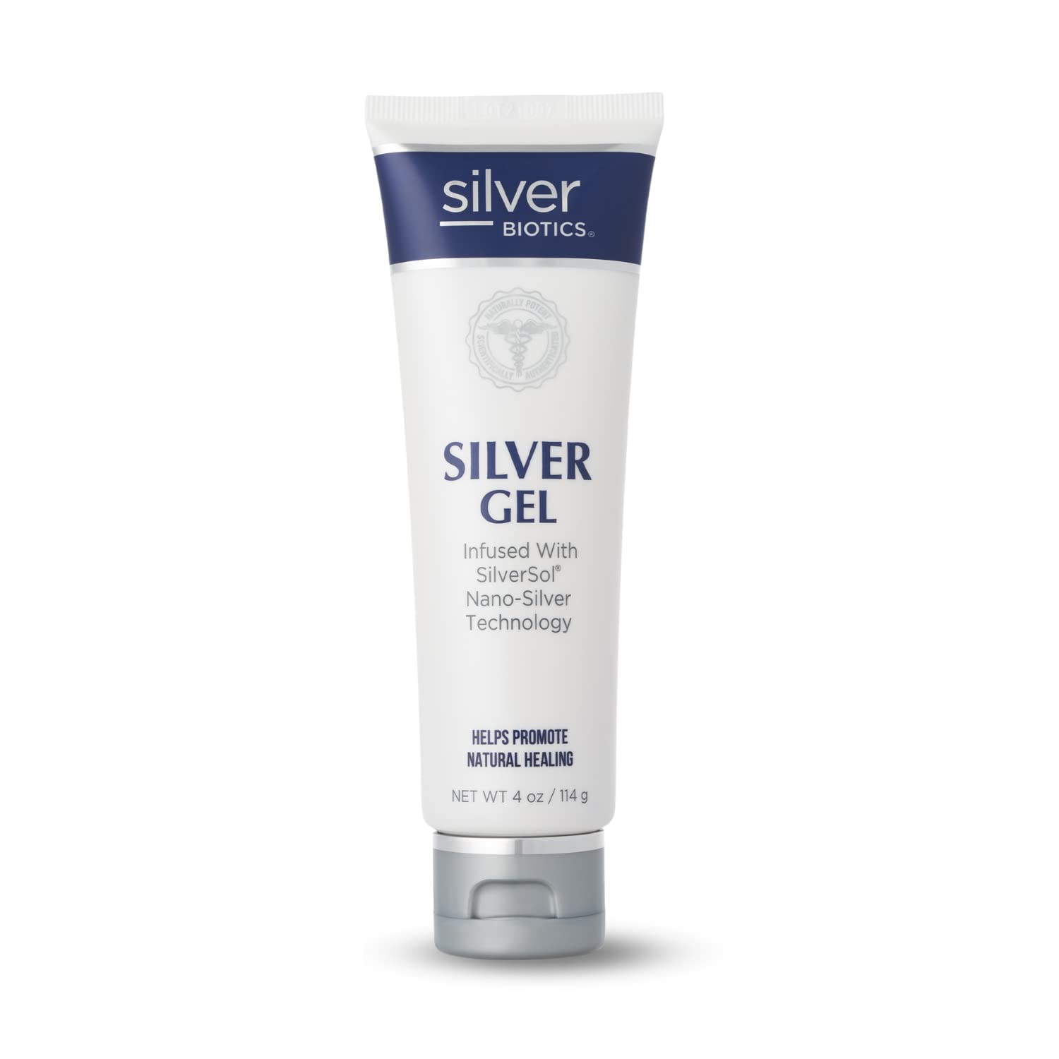 American Biotech Labs Silver Biotics bottle pour demonstrates easy, mess-free skin application for cooling relief.