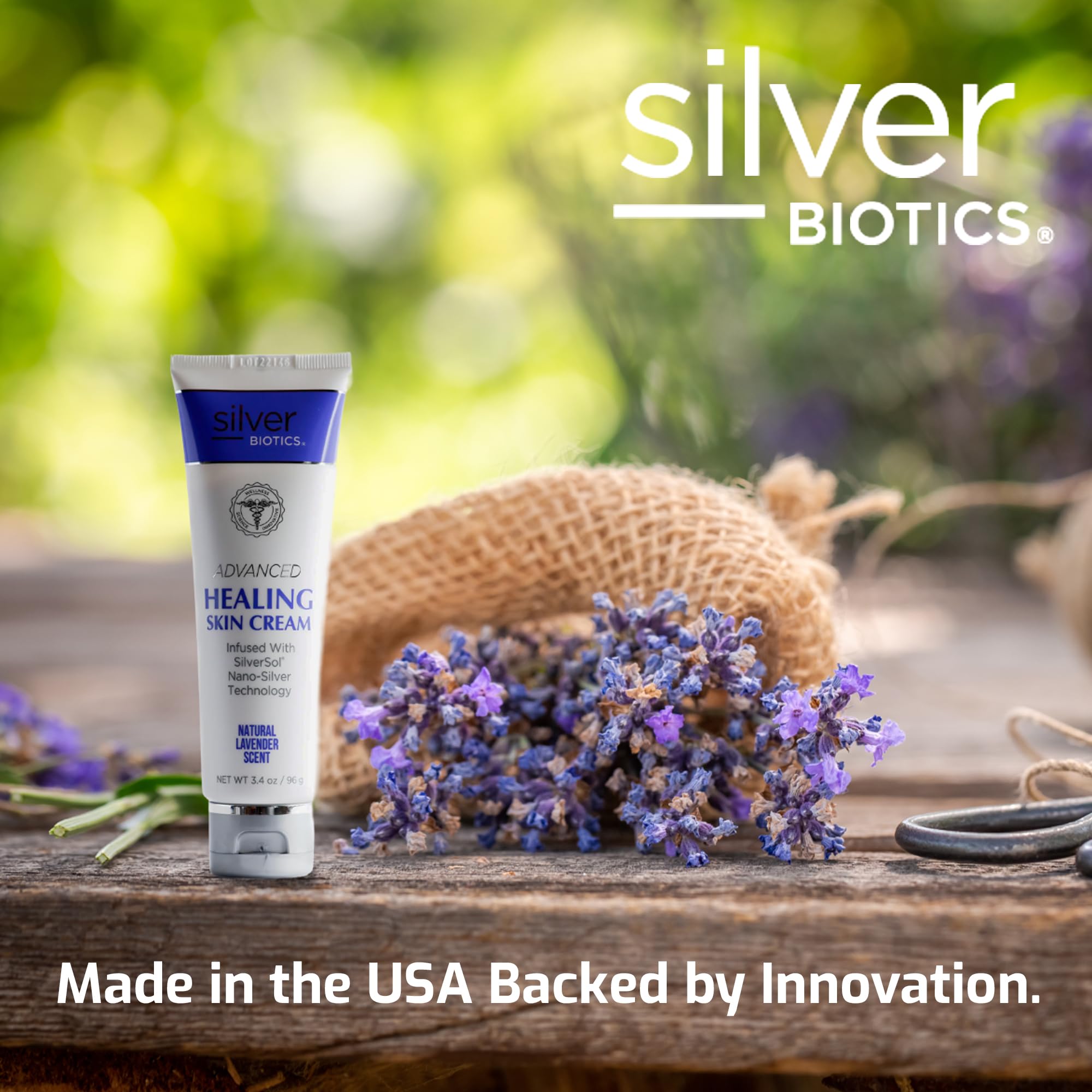 American Biotech Labs Silver Biotics jar label highlighting SilverSol and Vitamin E