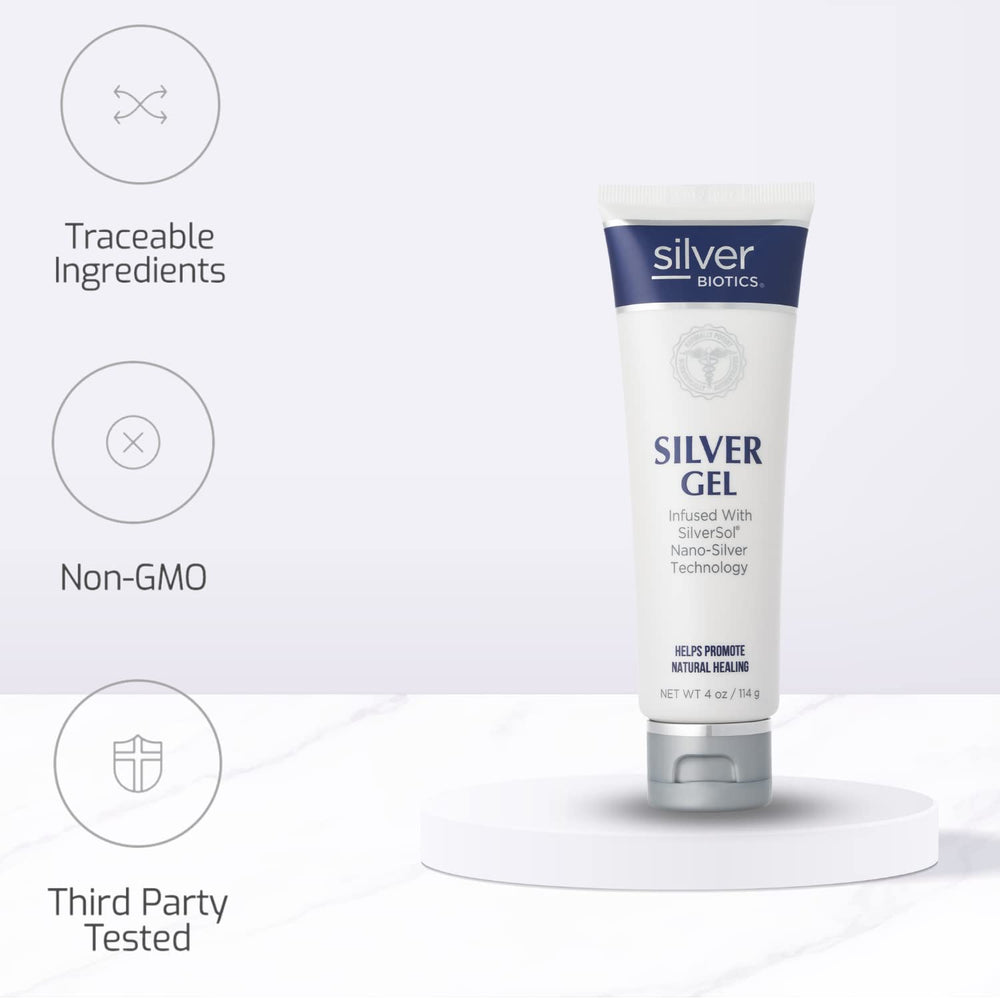American Biotech Labs Silver Biotics no-staining gel on skin maintains cleanliness after application.