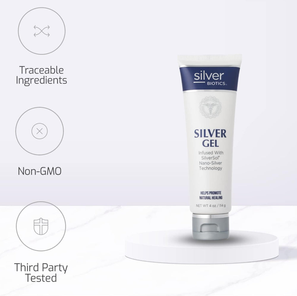 American Biotech Labs SilverBiotics gel application close-up for quick skin soothing