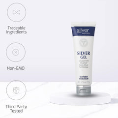 American Biotech Labs SilverBiotics gel application close-up for quick skin soothing