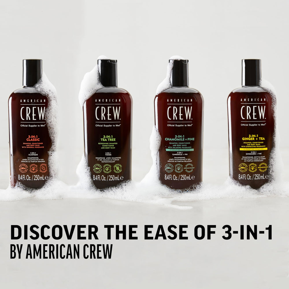 American Crew 3-in-1 display suggests gift-ready grooming option for men.