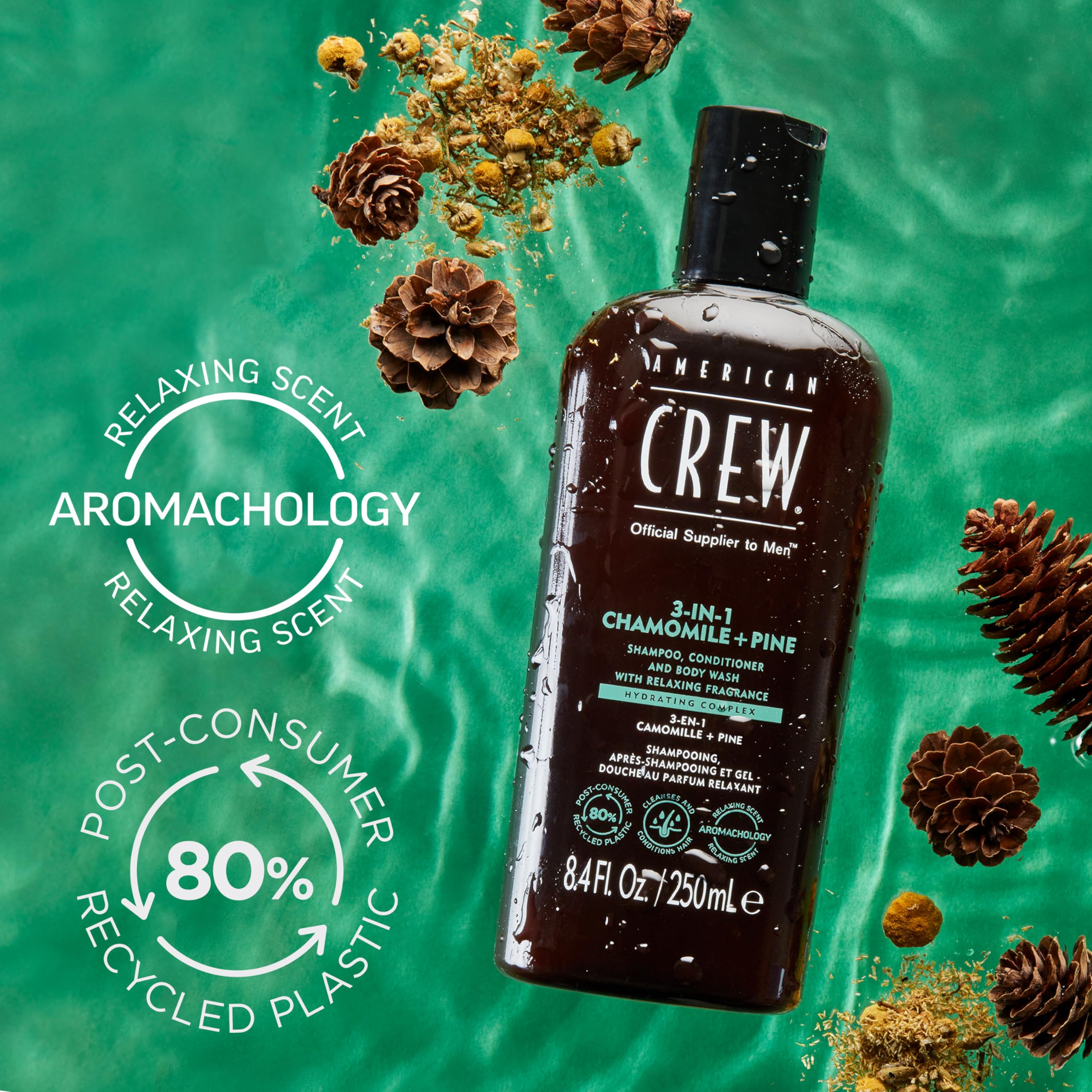 American Crew 3in1 Chamomile Pine hand application demonstrates easy use.