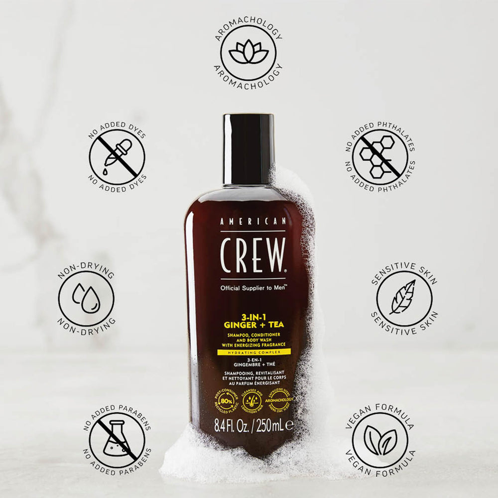 AMERICAN CREW 3-in-1 Ginger & Tea hair shine close-up after wash.