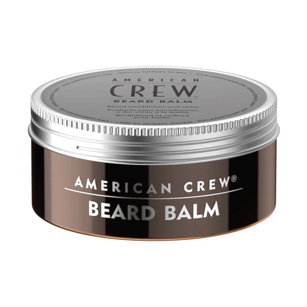 American Crew Beard Balm texture closeup highlights creamy conditioning for softer beard hair.