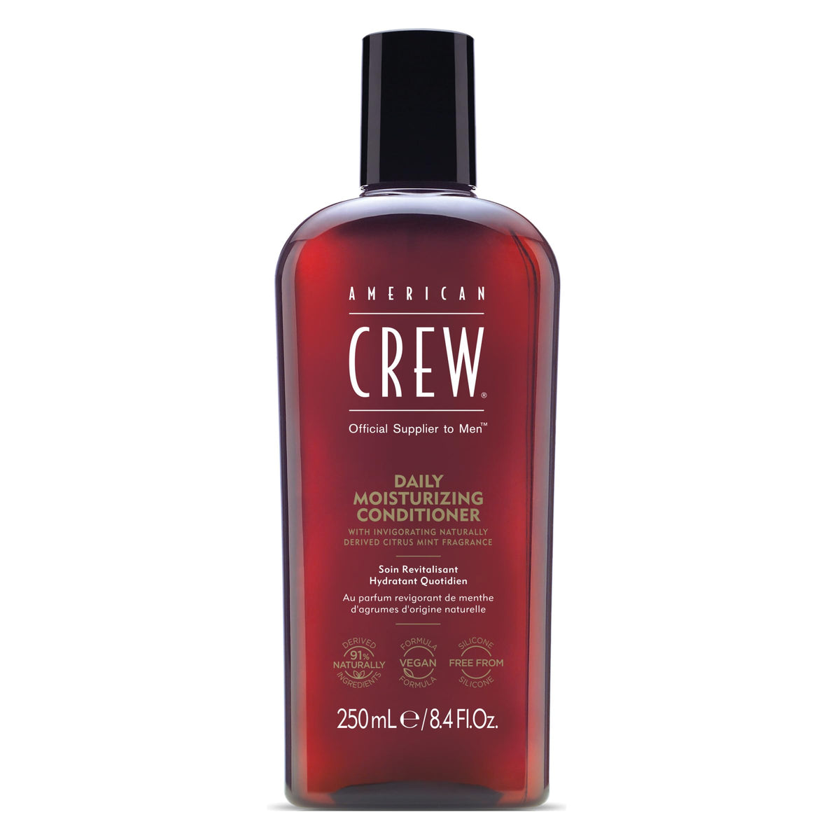 American Crew daily moisturizing conditioner bottle delivers soft, manageable hair.