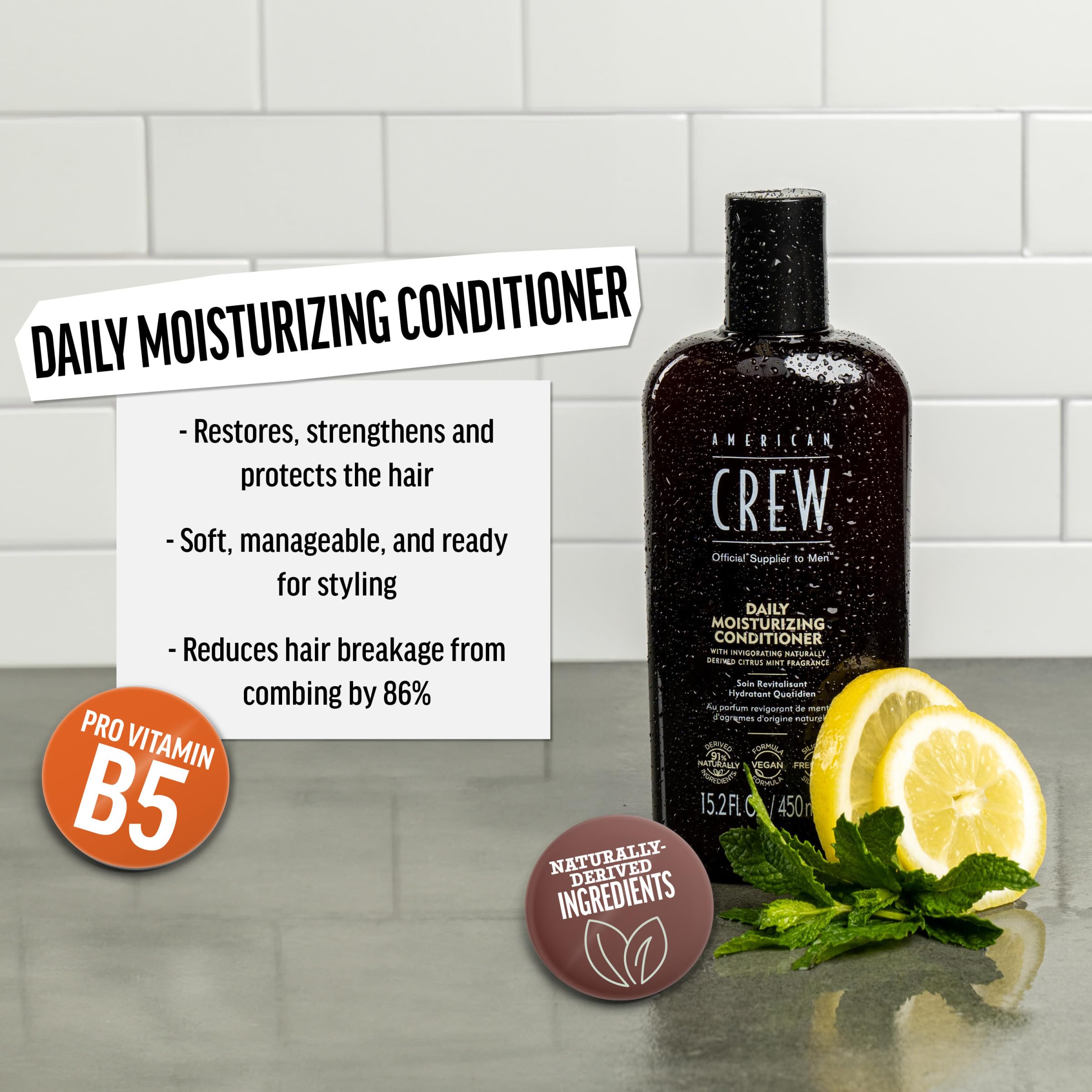 American Crew conditioner massaged into hair to detangle and hydrate.