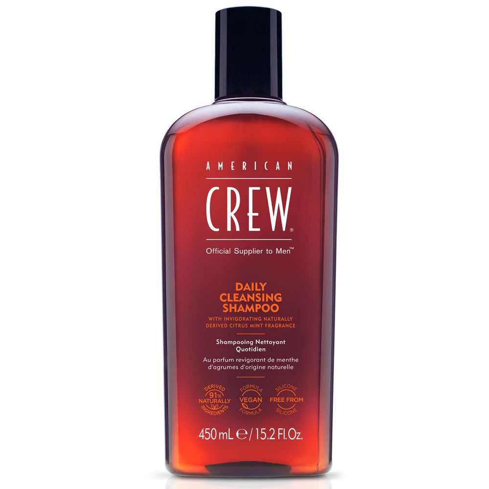 American Crew daily cleanser pump bottle for easy daily cleansing and citrus mint aroma.