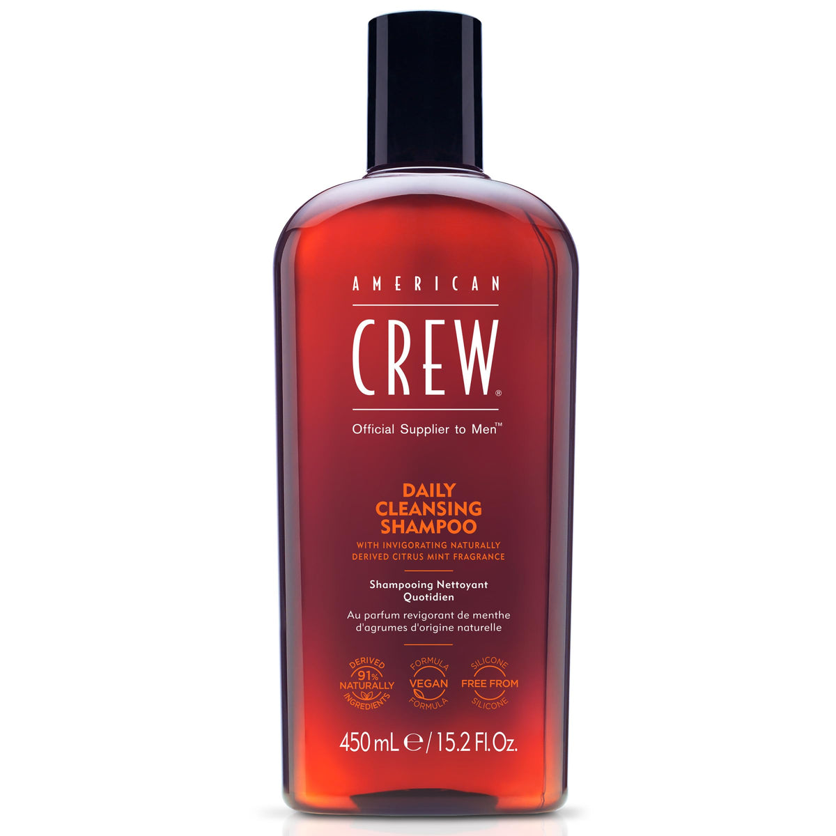 American Crew daily cleanser pump bottle for easy daily cleansing and citrus mint aroma.