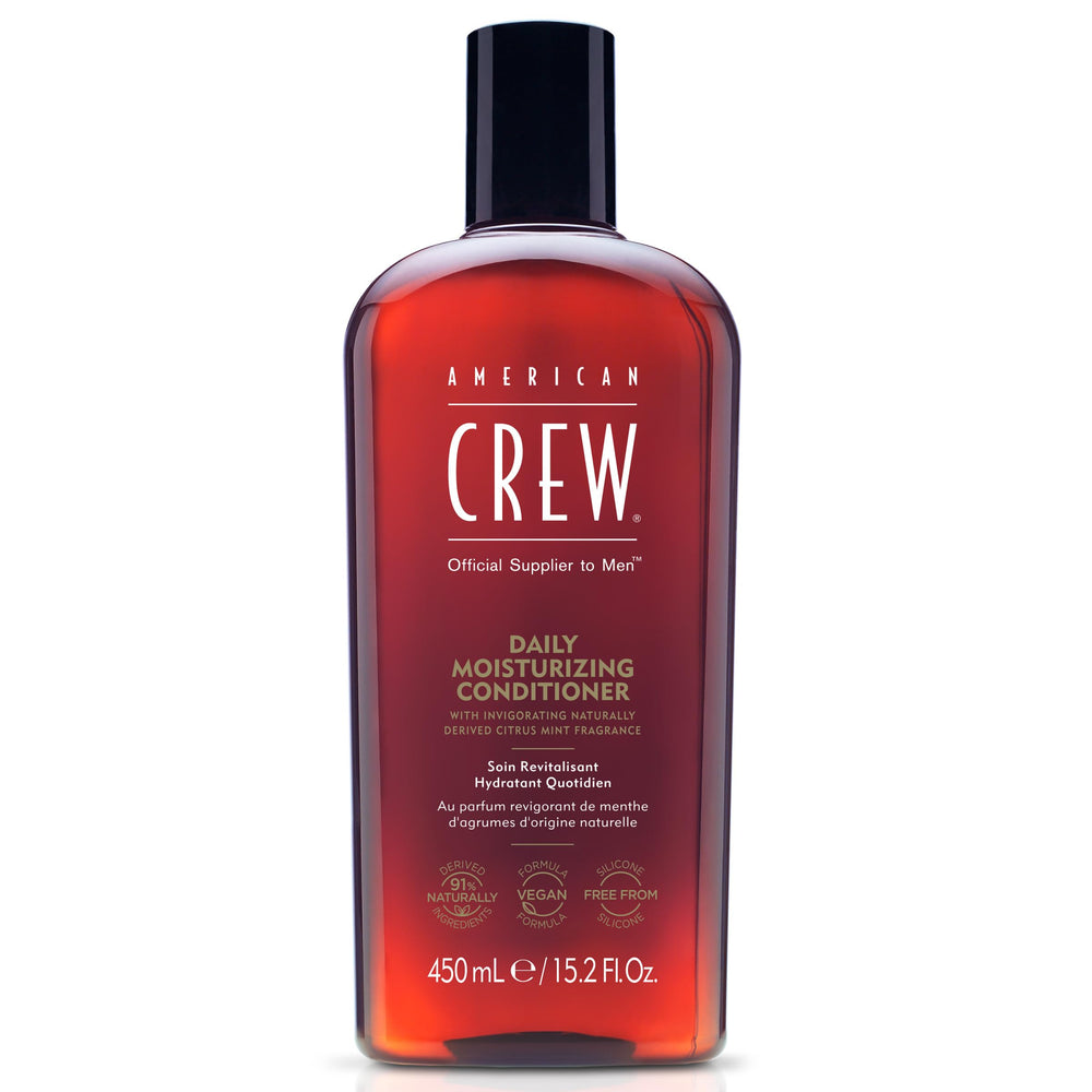 American Crew Daily Moisturizing Conditioner bottle — smooths, detangles, and prepares hair for styling.
