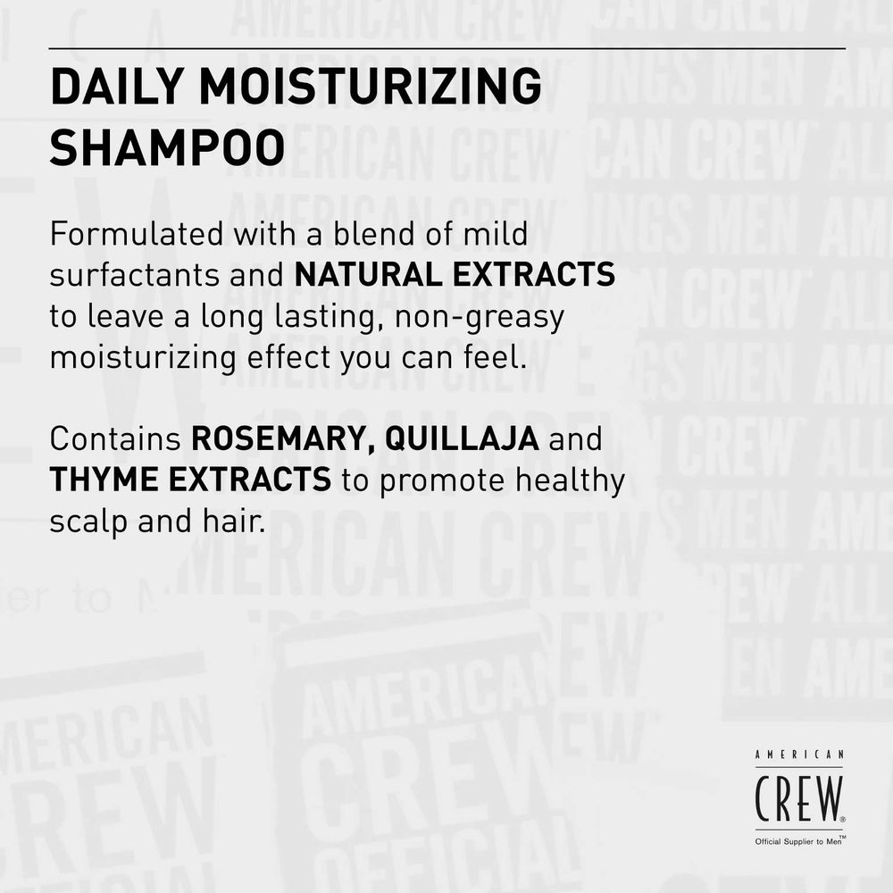 American Crew Daily Moisturizing Shampoo daily-use routine in bathroom setting